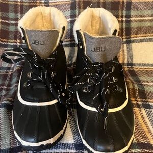 JBU Black and White Sherpa-Lined Lace-Up Ankle Booties